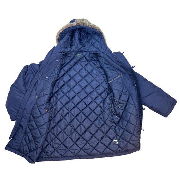 J. Crew Hooded Winter Coat Men's L Navy Blue Removeable Faux Fur Trim - Picture 13 of 14